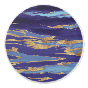 Gold Purple Marble Abstract Painting Ceramic Knob