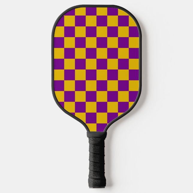 GOLD & PURPLE MARDI GRAS CHECKERED PATTERN PICKLEBALL PADDLE (Front)