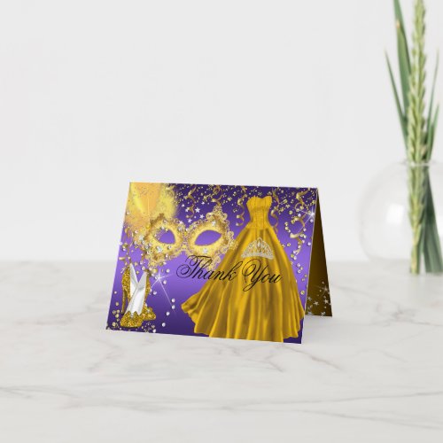 Gold  Purple Mask Masquerade Thank You Card