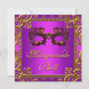 Gold Purple Mask Purple Masquerade Party Invitation