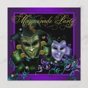 Gold Purple Masquerade Party Invitations