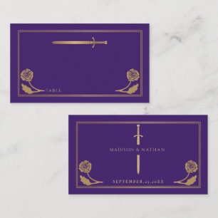 Gold Purple Medieval Royal Sword Wedding Place Card