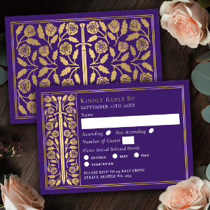 Gold Purple Medieval Sword Wedding RSVP Card
