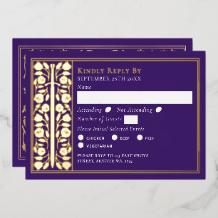 Gold Purple Medieval Sword Wedding RSVP Foil Invitation