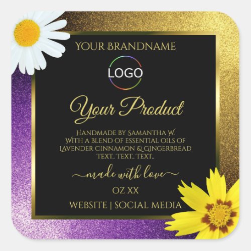 Gold Purple Metallic Black Product Labels Add Logo