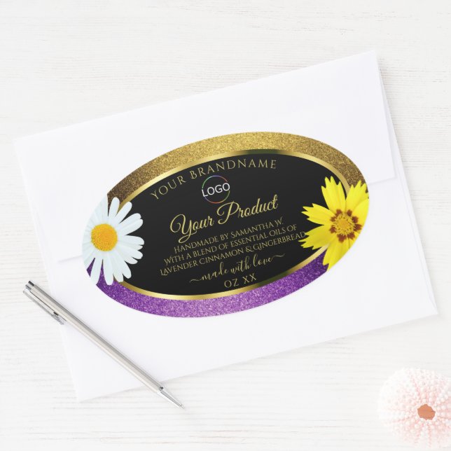 Gold Purple Metallic Black Product Labels Add Logo (Envelope)