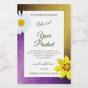 Gold Purple Metallic Glitter White Product Labels