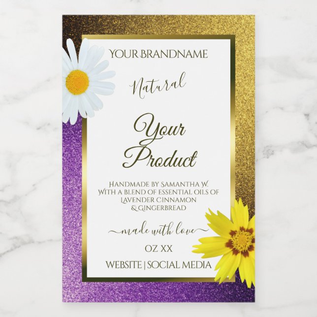 Gold Purple Metallic Glitter White Product Labels (Single Label)