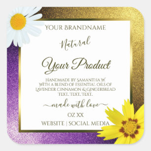 Gold Purple Metallic Glitter White Product Labels