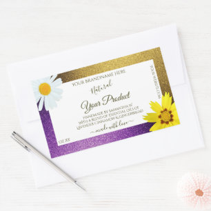 Gold Purple Metallic Glitter White Product Labels