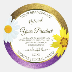 Gold Purple Metallic Glitter White Product Labels