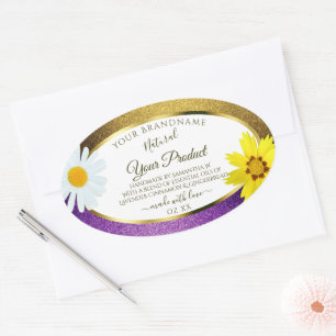 Gold Purple Metallic Glitter White Product Labels