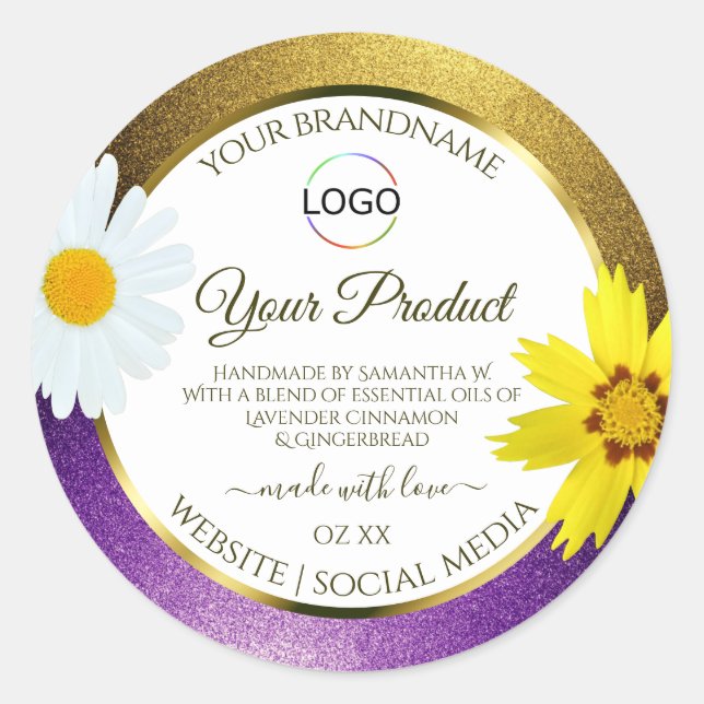 Gold Purple Metallic White Product Labels Add Logo (Front)