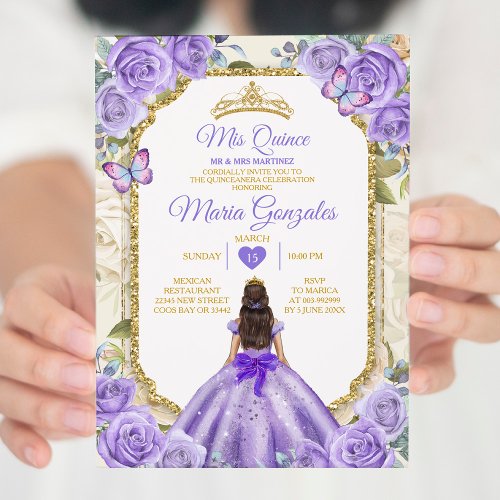 Gold Purple Mis Quince Lavender 15 Anos Crown Invitation