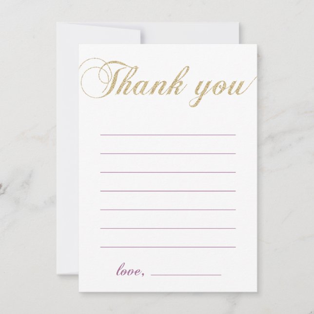 Gold & Purple | Modern Girl Party Thank You Note Card (Front)