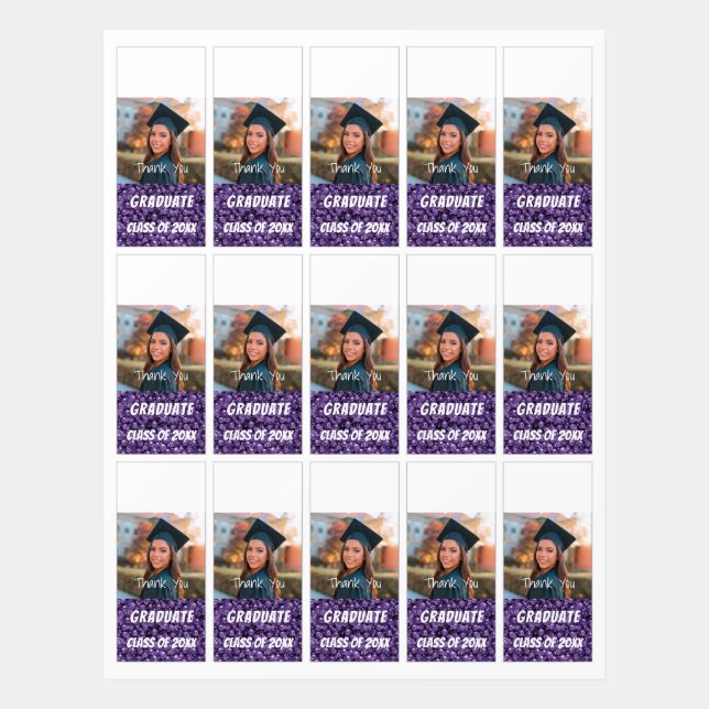 Gold Purple Pebbles with One Graduate Photo Hershe Hershey's Miniatures (Sticker Sheet)