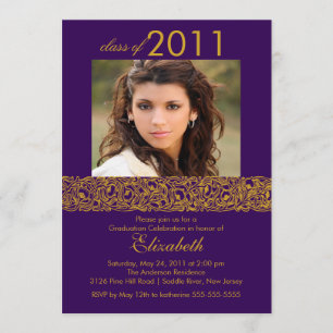 Gold & Purple Photo Graduation Invitation