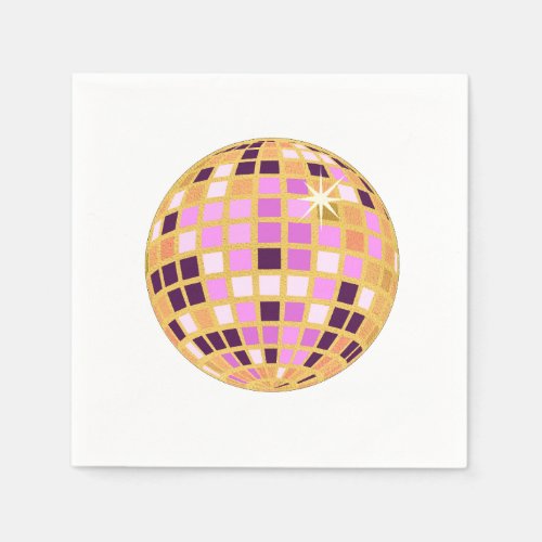 Gold Purple Retro Modern Disco Ball  Napkins