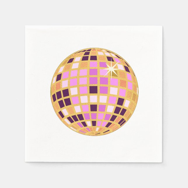 Gold Purple Retro Modern Disco Ball  Napkins (Front)