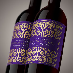 Gold Purple Royal Medieval Sword Wedding Wine Label