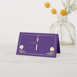 Gold Purple Royal White Floral Sword Wedding Place Card