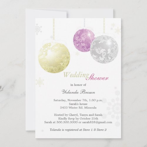 Gold Purple Silver Winter Bridal Shower Invitation