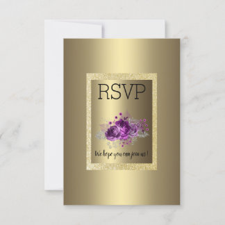 Gold Purple Simple Elegant Floral RSVP