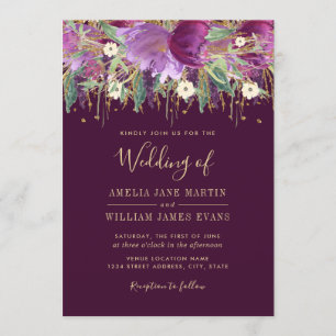 Gold Purple Sparkling Amethyst Wedding Invitation