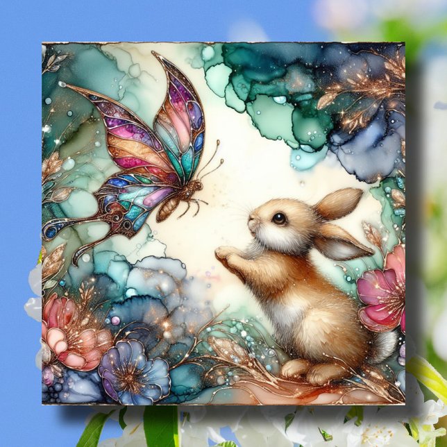 Gold Purple Stained Glass Bunny Butterfly Easter Holiday Card (Creator Uploaded)