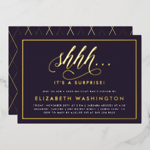 Gold & Purple Surprise Birthday Party Foil Invitation
