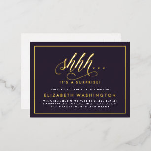 Gold & Purple Surprise Birthday Party Foil Invitation Postcard