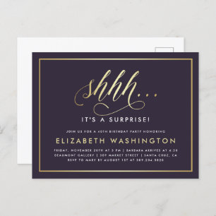 Gold & Purple Surprise Birthday Party Invitation Postcard
