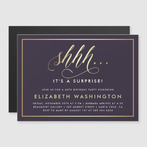 Gold  Purple Surprise Birthday Party Magnetic Invitation