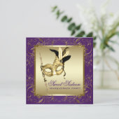 Gold Purple Sweet Sixteen Masquerade Party Invitation (Standing Front)