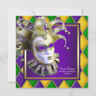 Gold Purple Sweet Sixteen Masquerade Party Invitation