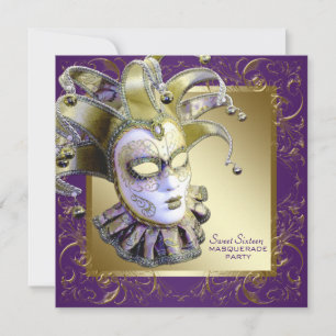 Gold Purple Sweet Sixteen Masquerade Party Invitation