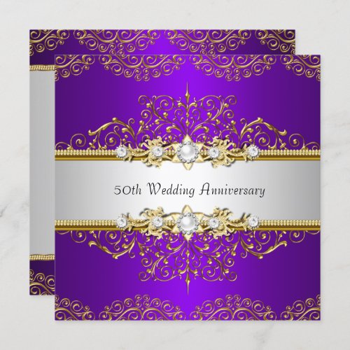Gold Purple Swirl 50th Wedding Anniversary Invitation