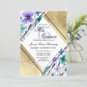 Gold Purple Teal Flower Watercolor Mis Quince Invitation (Standing Front)