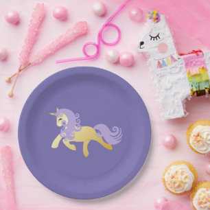 Gold Purple Unicorn   Paper Plates