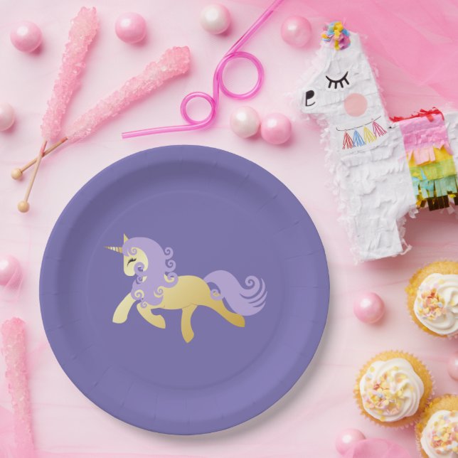 Gold Purple Unicorn   Paper Plates (Party)