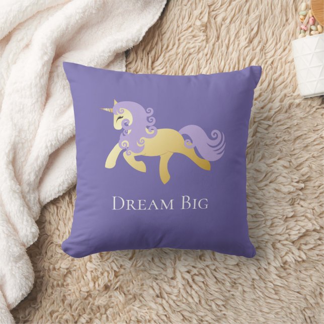 Gold Purple Unicorn   Throw Pillow (Blanket)