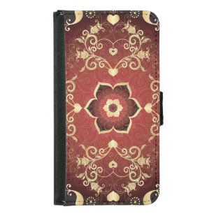 Gold-Purple Valentine Round Frame Samsung Galaxy S5 Wallet Case