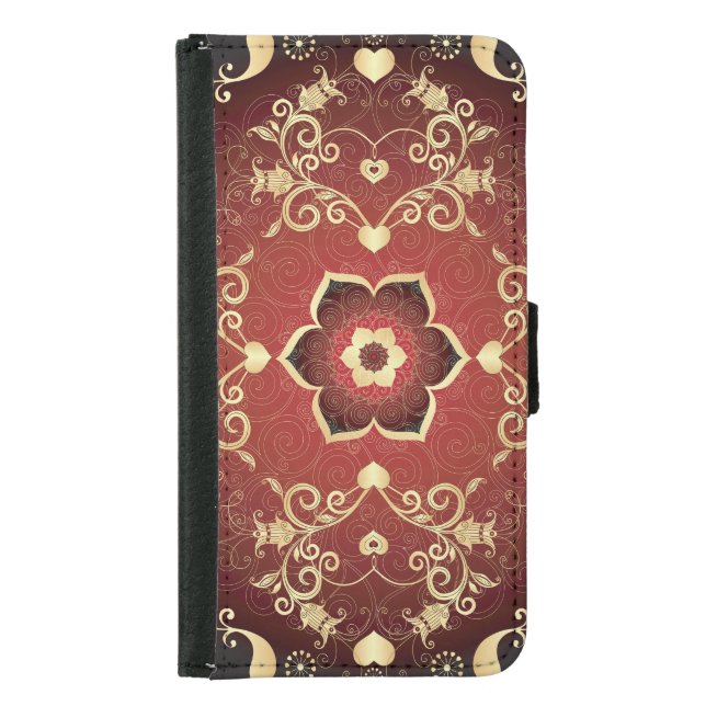 Gold-Purple Valentine Round Frame Samsung Galaxy Wallet Case (Front)