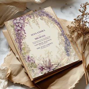 Gold Purple Vintage Floral Wedding Invitation