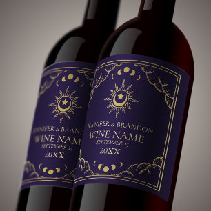 Gold & Purple Vintage Tarot Card Wedding Wine Label