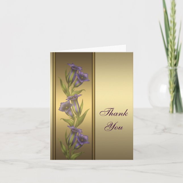 Gold Purple Violets Gold Thank You Card (Front)