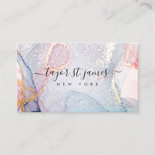 Gold Purple Watercolor Painting Splatter Business Card