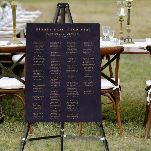 Gold purple wedding alphabetical seating chart foam board (Creator Uploaded)