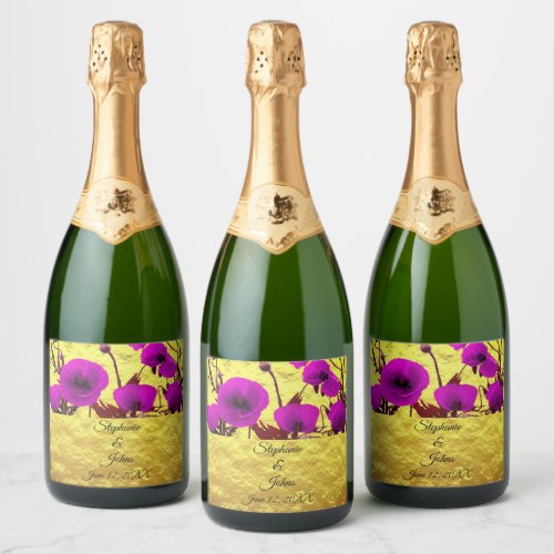 Gold Purple Wedding Flowers Watercolor Floral Cool Sparkling Wine Label