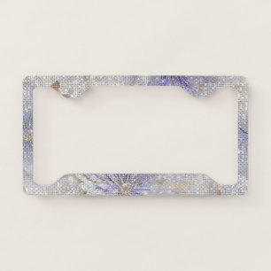 Gold Purple White Floral Sparkle License Plate Frame